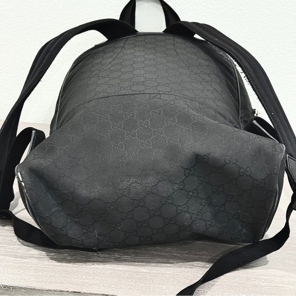 GUCCI Logo Leather Logo Nylon schoolbag Backpack Black - Picture 9 of 14